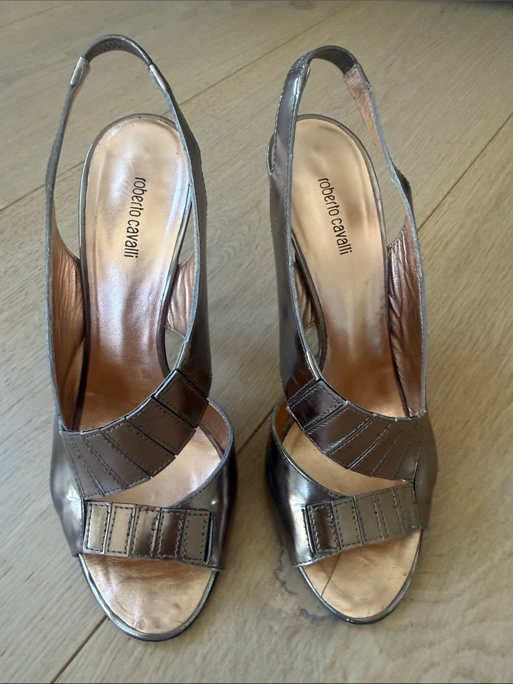 Roberto Cavalli Leather Slingback Sandals